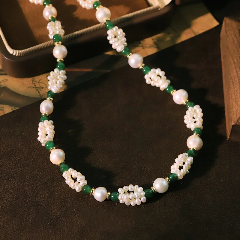 

Original Design Natural Pearl Natural Stone Necklace for Women Fashion Charm Choker Neck Chain Collarbone White Green Beads Bibs