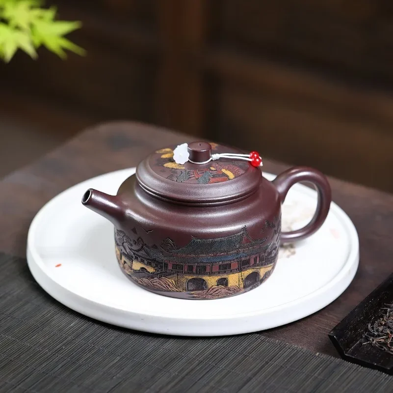 370ml Yixing Handmade Purple Clay Teapot, Raw Ore, The Watery Charm of Jiangnan Gold Sand,tea Pot, Kung Fu Tea Set