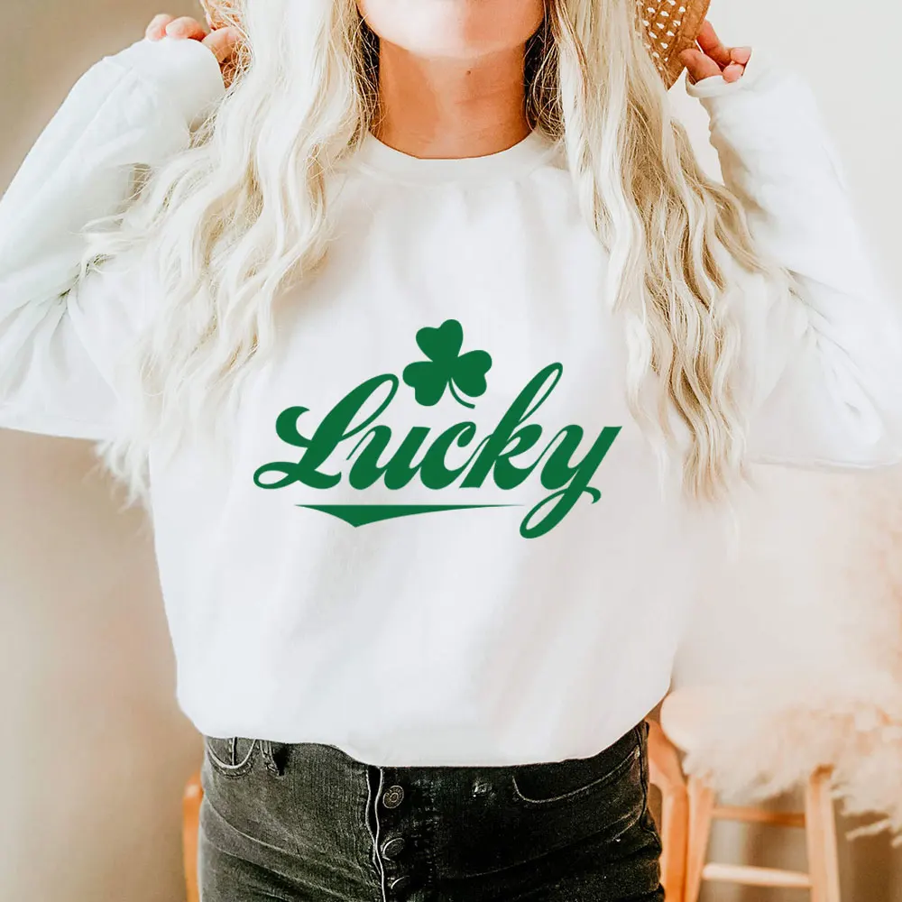 

Lucky Shamrock St Patrick's Day 100%Cotton Women's Sweatshirt Funny Spring Casual Long Sleeve Top Lucky Sweatshirt Irish Top