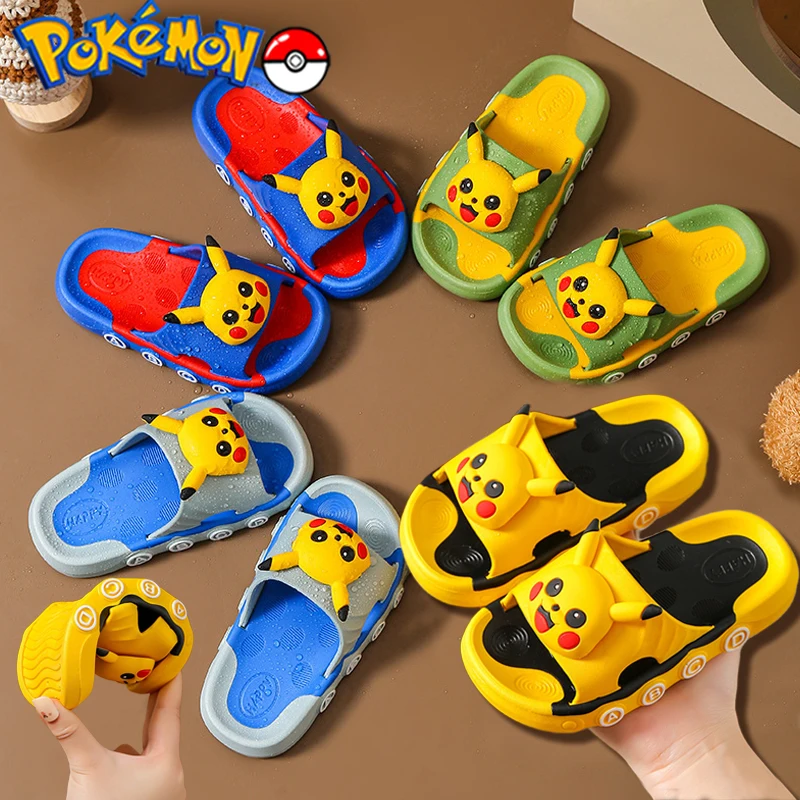 Pokemon Pikachu pantofole per bambini in estate pantofole da bagno per cartoni animati accessori per la spiaggia e il mare pantofole addensate per