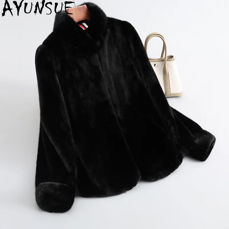 

AYUNSUE 2025 Новые куртки из натурального норкового меха, женские роскошные куртки из цельной норки для женской одежды, куртки высокого качества Шуба Женская