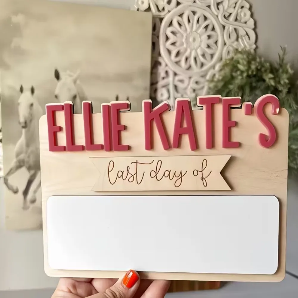 1pc Custom Name School Milestone Sign Personalized Acrylic Write On Board Wooden Base for Kids First Day Classroom Display Decor