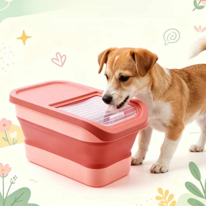 Recipiente Hermético Dobrável para Armazenamento de Ração de Animais de Estimação 13LB com Tampa, Caixa para Ração Seca de Cães e Gatos, Armazenamento de Grãos e Arroz para Cozinha