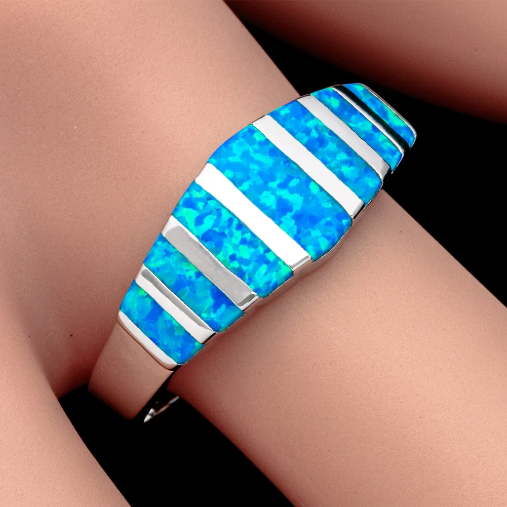 KONGMOON Ocean Blue Fire Opal Jewelry Women Band Ring Size 6 7 8 9 10