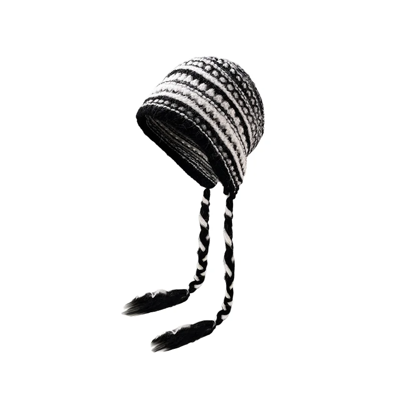 Warm New Women Vintage Trapper Aviator Hat Earflap Wool Blended Knitted Hat Ear Protection Skiing Protectors Hats Winter Outdoor