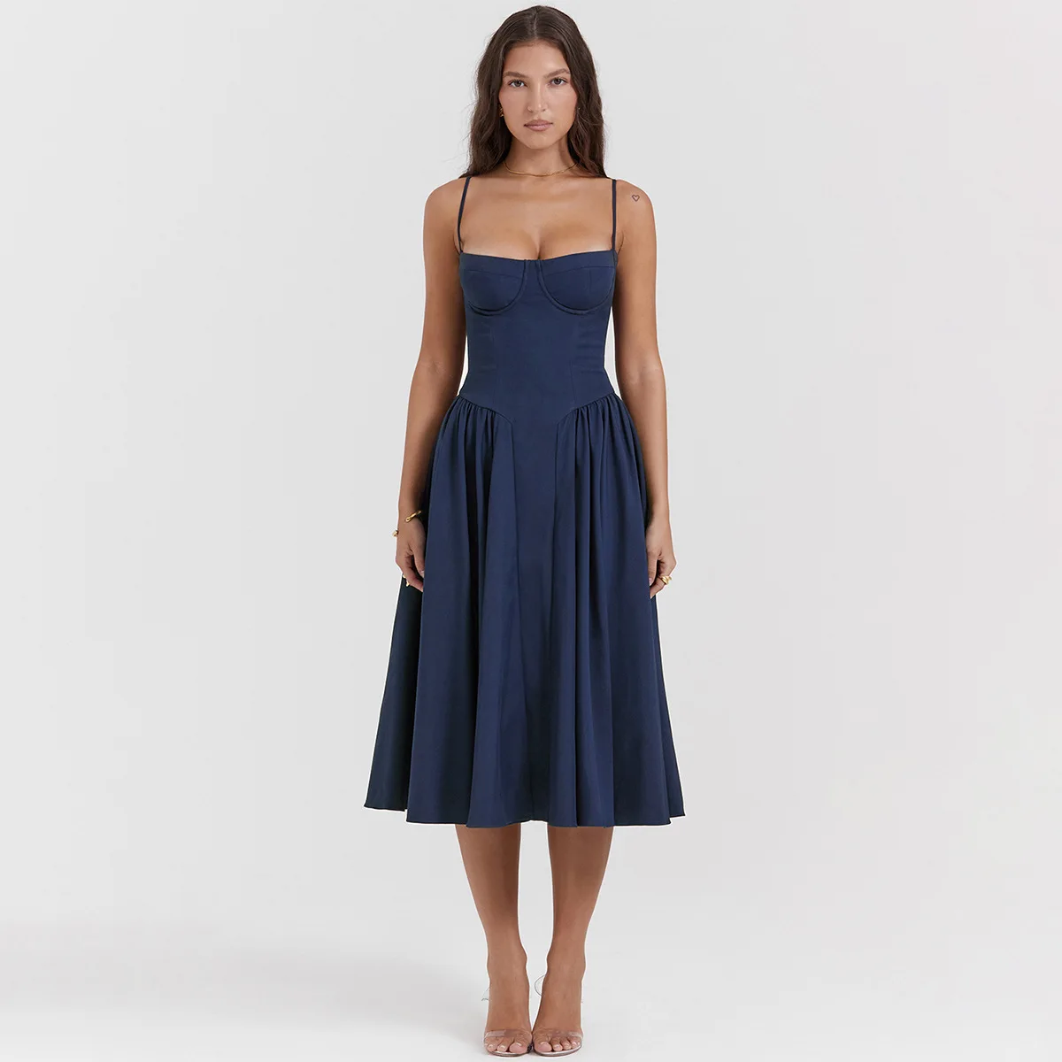 Sommer Frauen elegante ärmellose rücken freie Falten kleider Dame sexy feste Schlinge Midi-Kleid 2024 weibliche Party Abend A-Linie Roben – Detail 22