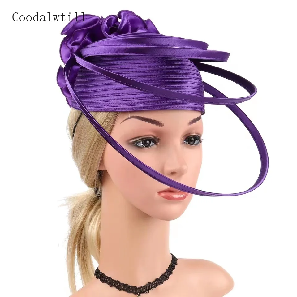 New Gold Fascinator Kentucky Wedding Pillbox Cap Women Church Tea Party Fedora Hat Satin Flower Big Chapeau Femme Ladies