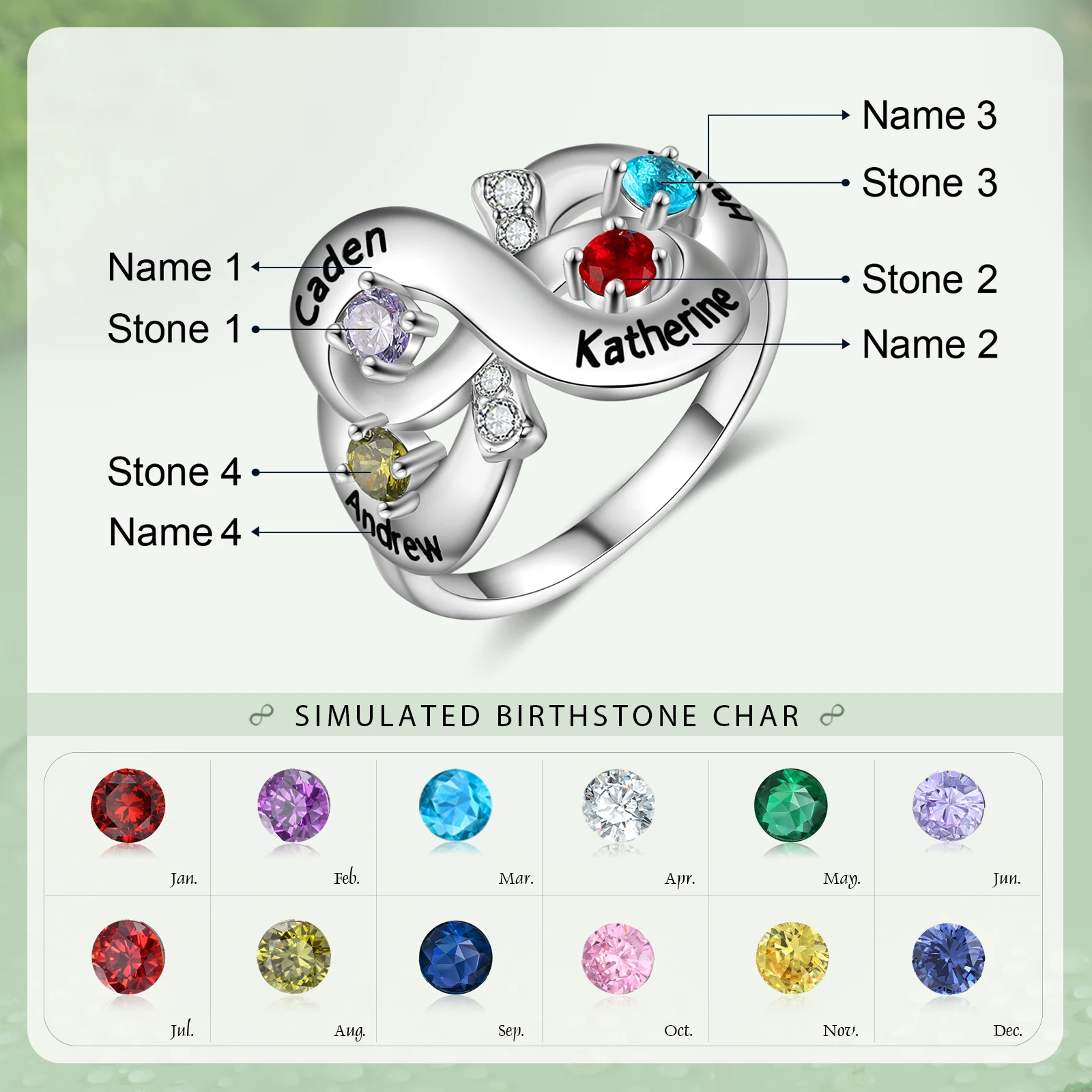 JewelOra Personalized Infinity Rings for Women Customized 3- 4 Name Engraved Ring with Birthstone Jewelry Mothers Day Gift