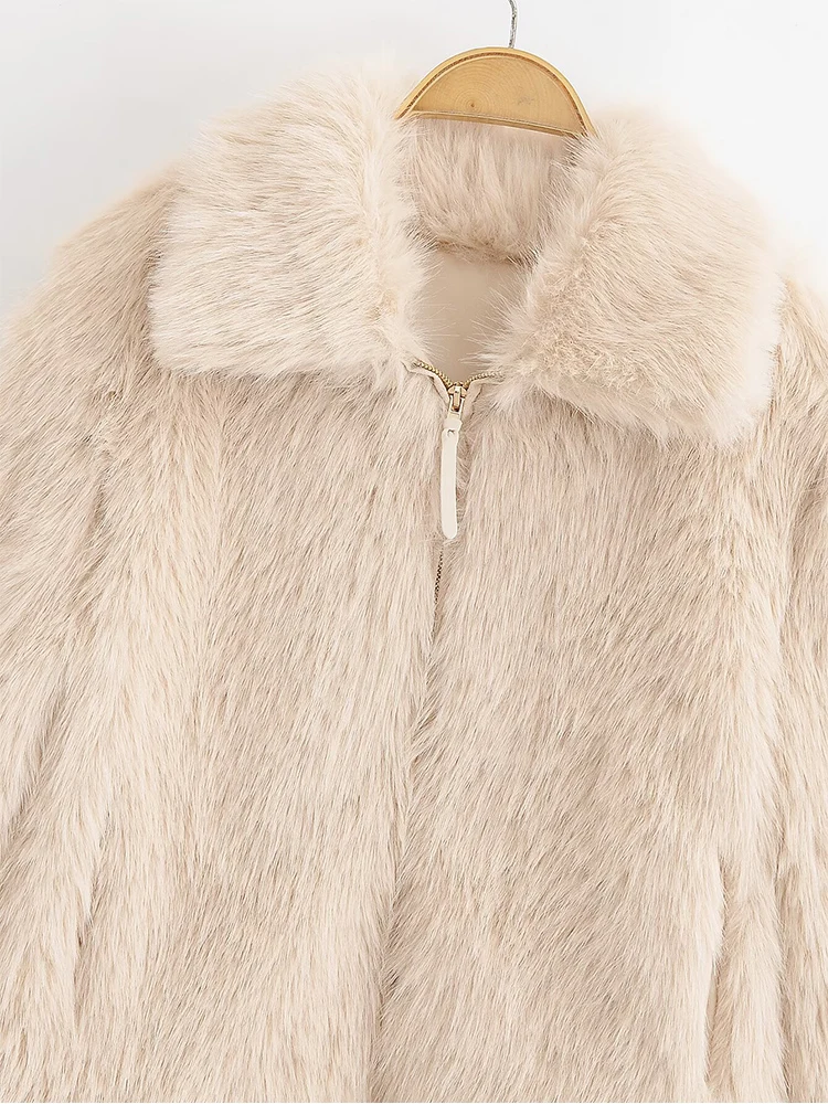 معطف نسائي جديد على الطراز الأوروبي عصري ومتعدد الاستخدامات بلون سادة وأكمام طويلة وياقة من الفرو الصناعي #3