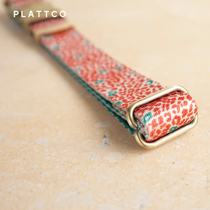 PLATTCO unique design dog collar print RED LEOPARD with high-quality bronze buckle 5 size PDC322Br