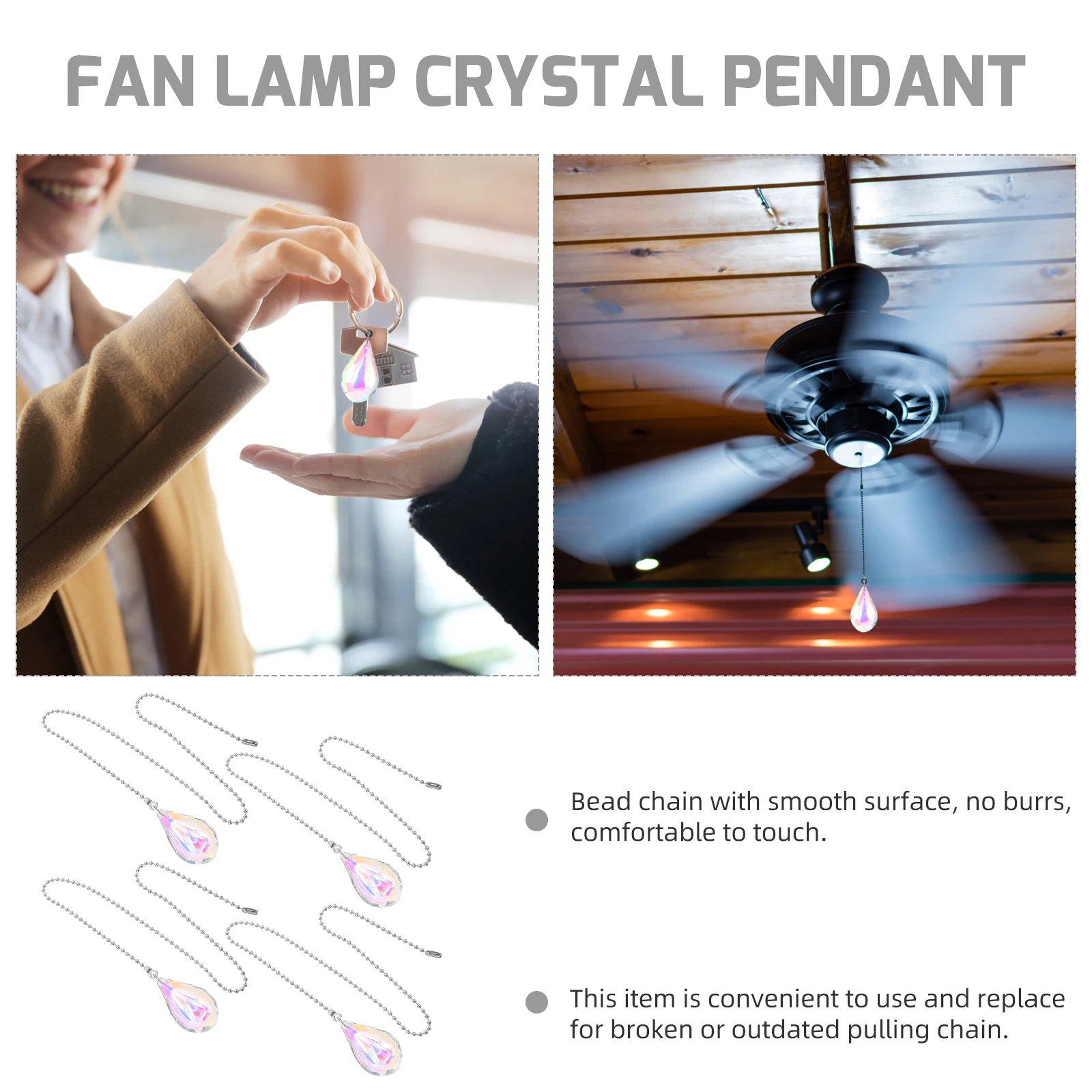 

4pcs Beaded Pulling Durable Lamp Accessories Ceiling Fan Chains Light Parts Chandelier Pull Chain Pendant String Replacement For