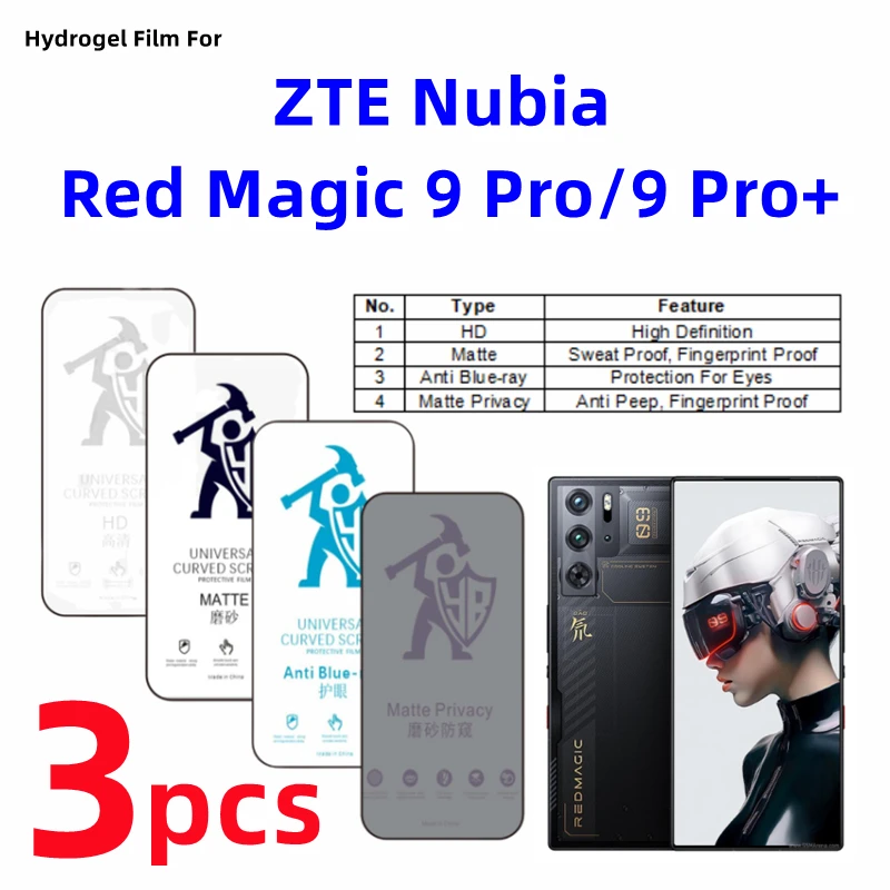 3pcs HD Hydrogel Film For ZTE Nubia Red Magic 9 Pro Plus Matte Screen Protector For Nubia Red Magic 9pro Eye Care Anti Spy Matte