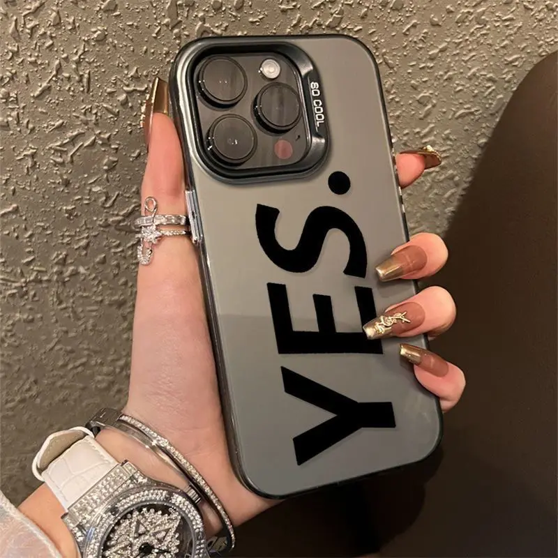 

Простой чехол для телефона YES с буквенным принтом для iPhone 16, 15, 14, 13, 12, 11 Pro/Max/Plus, противоударная задняя крышка с защитой от отпечатков пальцев