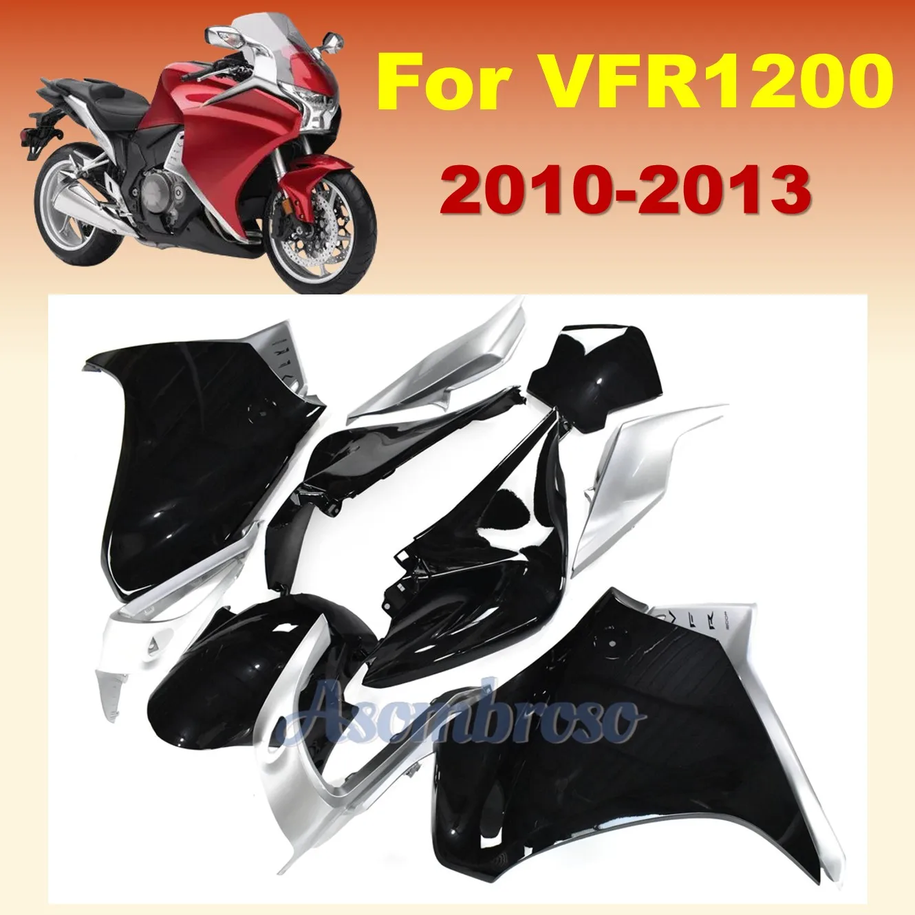 100% Bodywork For VFR1200 2010 2011 2012 2013 VFR 1200 Black/Silvery Bike Change Custom Fairing kits