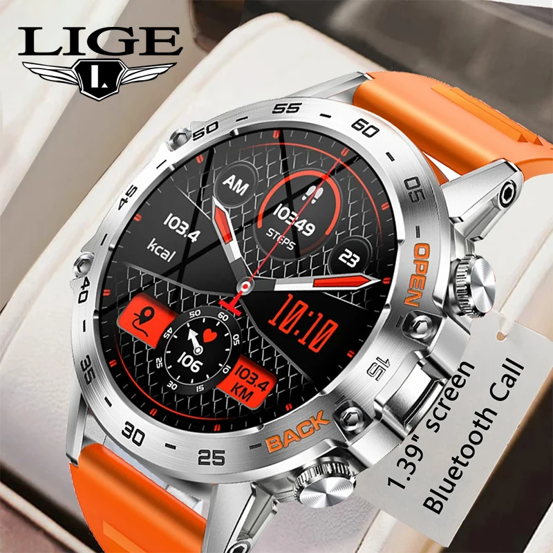 LIGE New1.39 블루투스 통화 스마트 워치 남성 야외 스포츠 피트니스 심박수 건강 모니터링 Smartwatch for Android IOS Phone