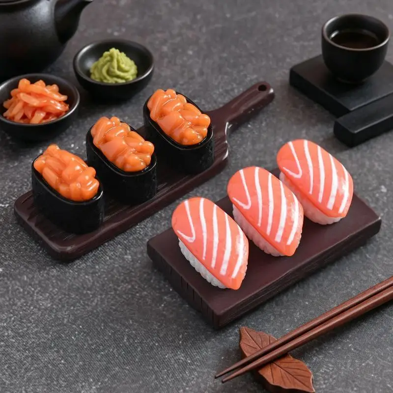 10pcs Mini Japanese Sushi Model Salmon Roe Sweet Shrimp Sushi Miniature Food DIY Resin Accessory Pendant Dollhouse Decoration
