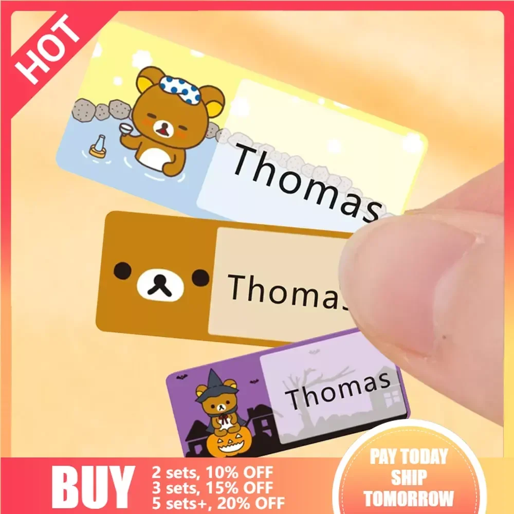 Name Tag Sticker Cute Bear Decals Waterproof Personalized Labels Children School Stationery Pencil Tag Office Stickers