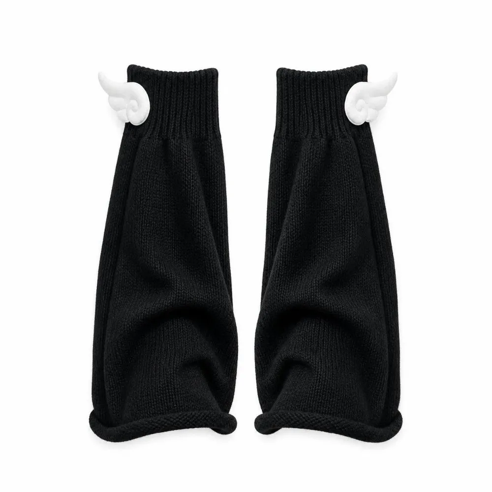 Knit Fabric Wing Decor Leg Warmers Calf Sleeves Design Soft Knit Texture Slouch Leg Covers Wide Calf Fit Flared Shape