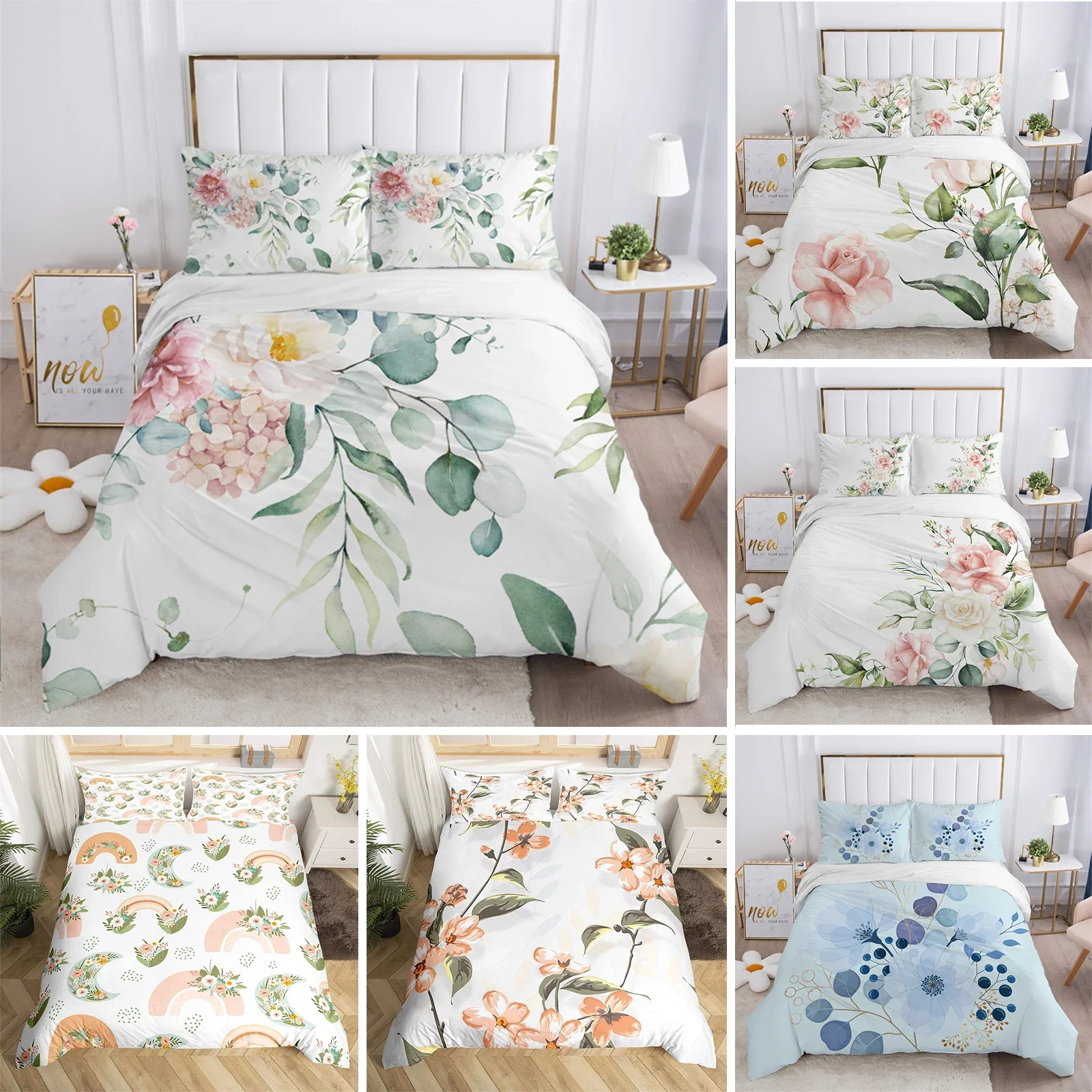 

Rustic Flower White Bedding Set Microfiber Tree Leaves Floral Duvet Cover Set 3D Print Quilt Cover With Pillowcases Room Decor