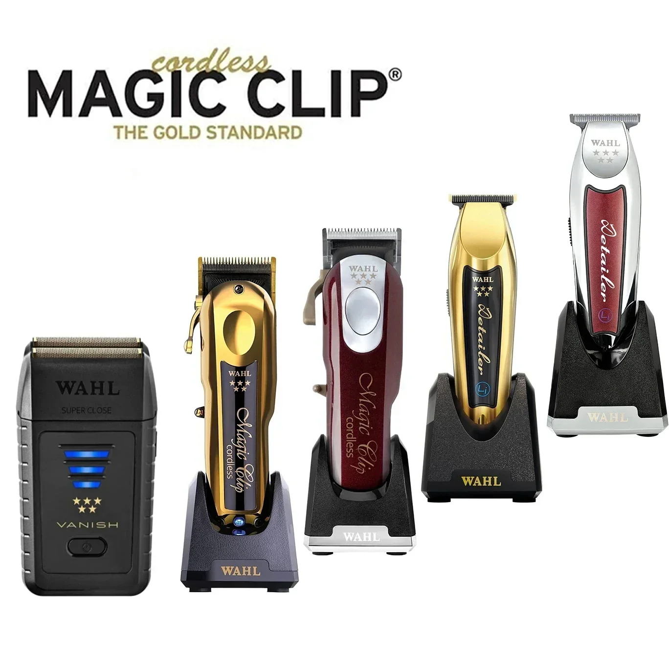 ماكينة قص الشعر Wahl الاحترافية الأصلية مع قاعدة شحن للحلاقين، سلسلة 5 نجوم، ماكينة قص الشعر اللاسلكية، مشبك سحري، 8171