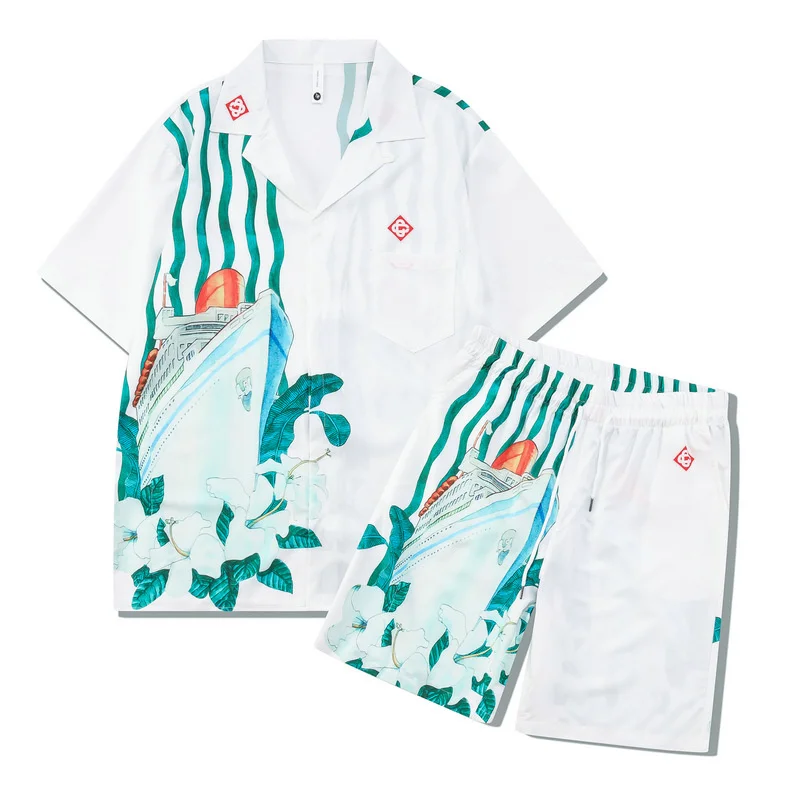 

Hawaii Mens Shorts Set Casual Tracksuits Fashion Brand Loose Shirt Suits Unisex Summer Digital Print Summer Two Pieces Outfits