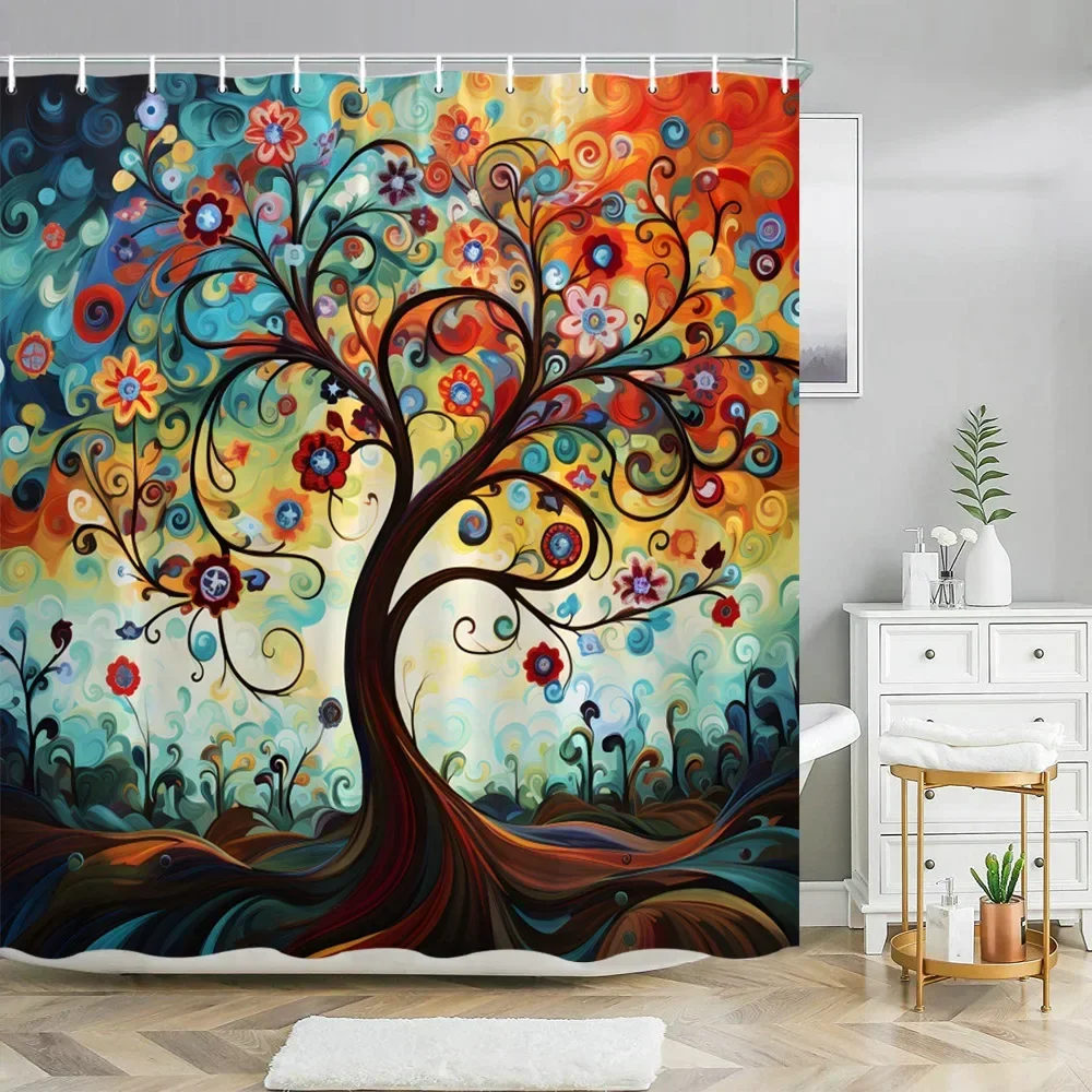 Abstract Art Impressionist Shower Curtain Beautiful Colourful Painting  Polyester Fabric Washable Shower Curtains Bathroom Decor