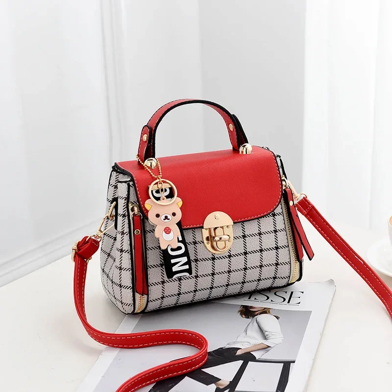 Newposs Plaid Pattern Handbag Women\'s Buckle Decor Flap Purse Fashion PU Leather Crossbody high quality bag Bag