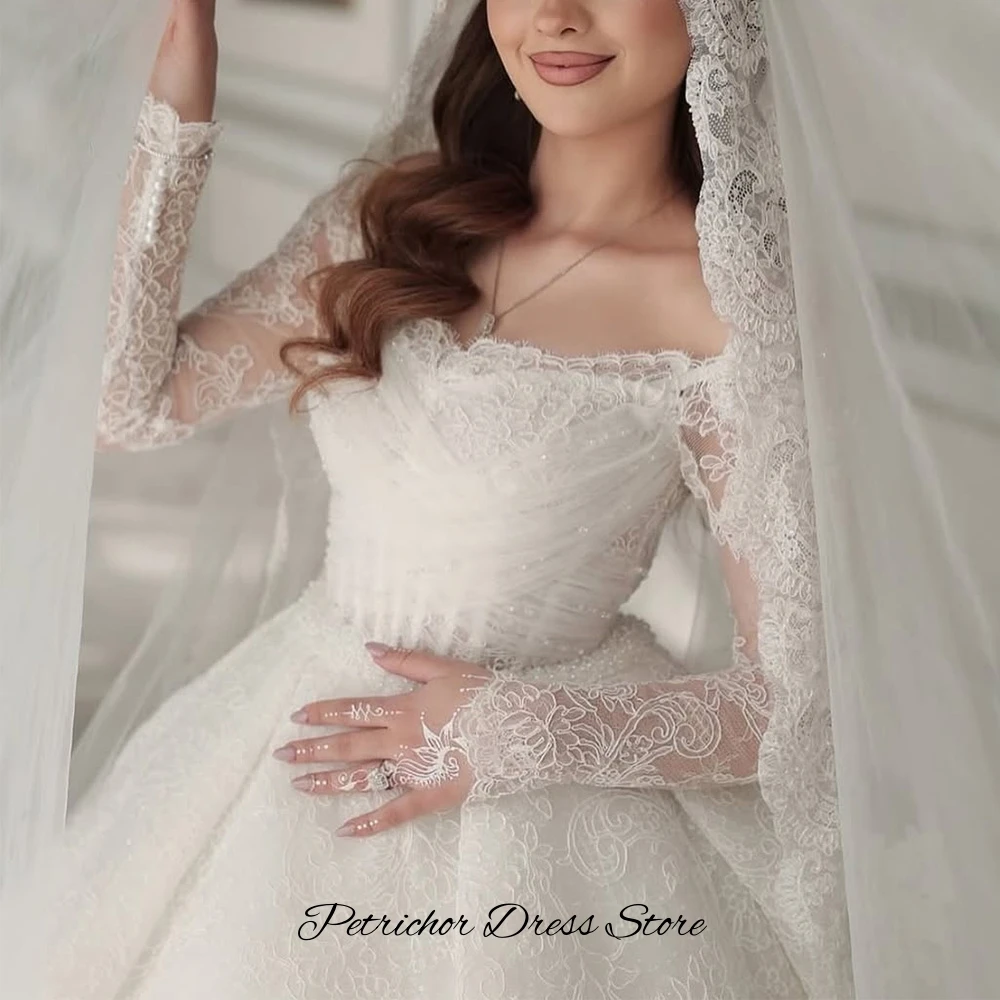 Romantisches Organza-Hochzeitskleid nach Maß, elegant, mit langen Ärmeln, Brautkleider, exquisite Spitzenapplikationen, Vestido De Novia