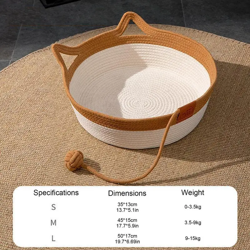 Desk Nest Cat Bed Hand-woven Cat Hammock Washable Breathable Cotton Rope Pet Bed Foldable Cat Bed With Fun Cat Ball For pets 6