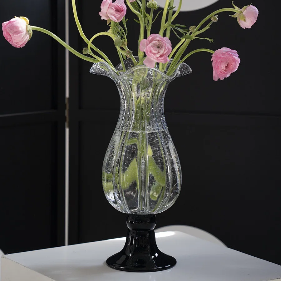 

French medieval transparent glass vase ornament living room flower arrangement high-end flower device water raising flowers