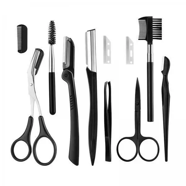 Eyebrow Kit Stainless Steel Scissors Tweezers Eyebrow Razor Grooming Set with Bag Brow Shape Trimmer for Women Beginner Use