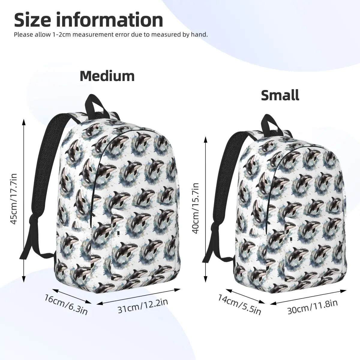Orca Aquatic Sea Ocean Killer Whale Student Backpack School Bag Hiking Travel Daypack for Boys Girls Bookbag Shoulder Bags