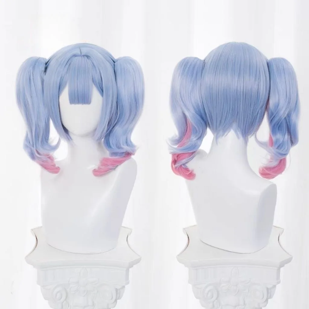 Rabbit Hole COS Blue Wig, Twin Ponytail Wig with Tiger Mouth Clip, Suitable for Parties, Festivals, Comic Conventions, etc.