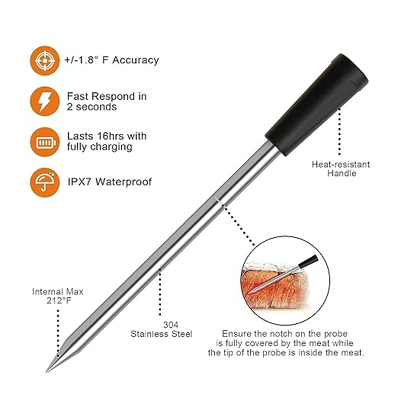 300FT Smart Meat Thermometers Wireless-Bluetooth Meat Thermometers for Grilling and Smoking, Probe Lasts Up to 16 Hours-AD23