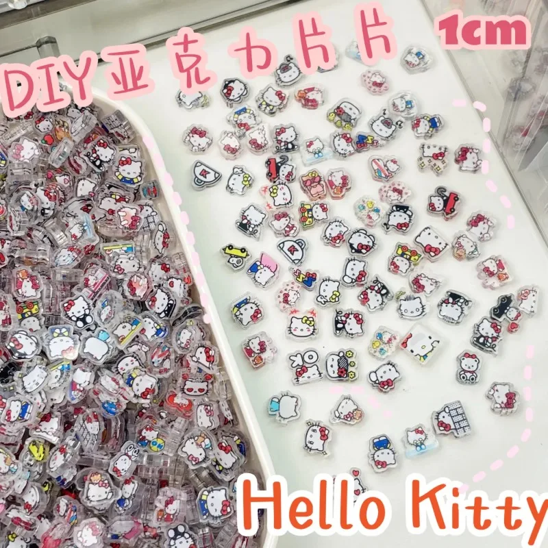Parche acrílico de dibujos animados de Hello Kitty, transparente de doble cara, 1/2/3/4/5/6/8cm, llaveros hechos a mano, accesorios de adorno, Material