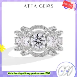 ATTAGEMS Luxury Round Cut 1CT Moissanite Ring for Women D VVS1 Lab Diamond Real S925 Silver Engagement Wedding Jewelry Pass Test