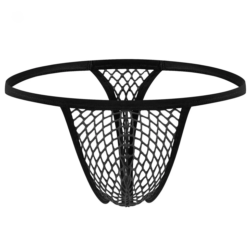 Sexy Men Underwear Fishnet Mesh See Through G-String Gays Erotic U Convex Pouch T Back Thong Sheer Hollow Transparent Underpants