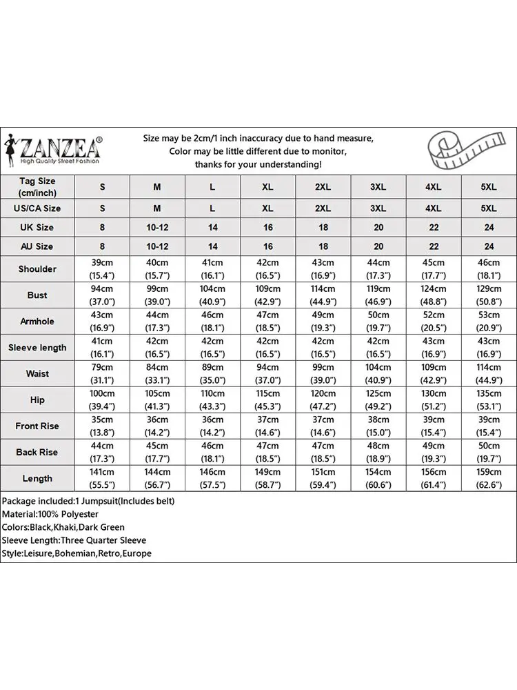 ZANZEA Women Overalls Summer Lapel Neck Rompers Solid 3/4 Sleeved Jumpsuits Ladies Playsuits Stylish Long Pantalon Streetwear