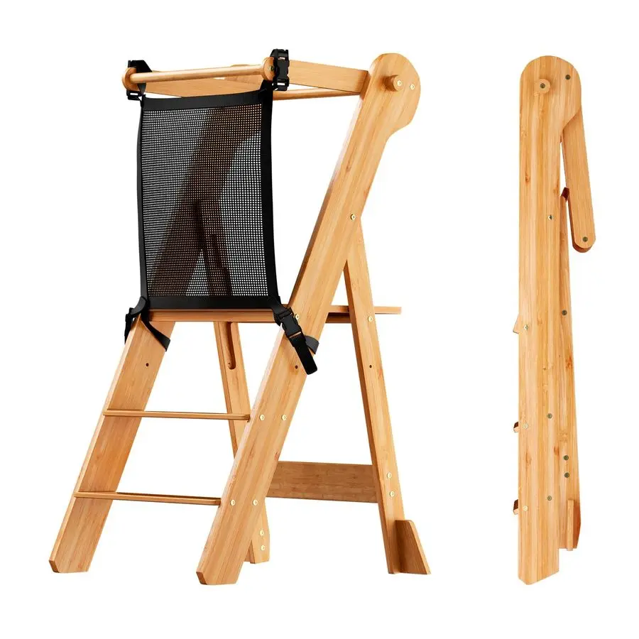 

Foldable Toddler Standing Tower Adjustable Height Folding Step Stool Kids Toddler Kitchen Stool Helper for Learning and Cooking