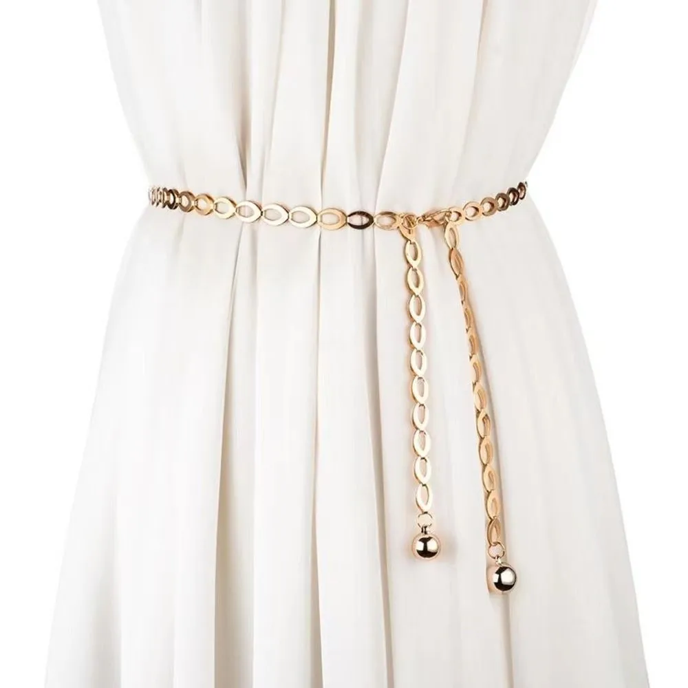 Fashion Metal Waist Chain Carved Hollow Out All-Match High Waist Belt Silver Gold Color Chain Belts for Women Dress