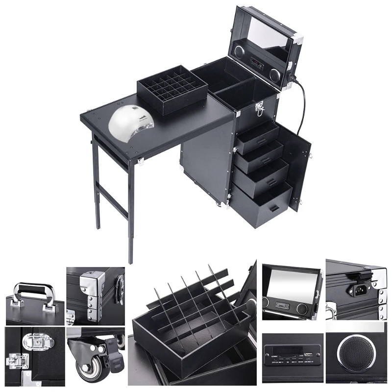 Portable makeup case, beauty embroidery, high-grade trolley makeup case, professional storage box, nail toolbox