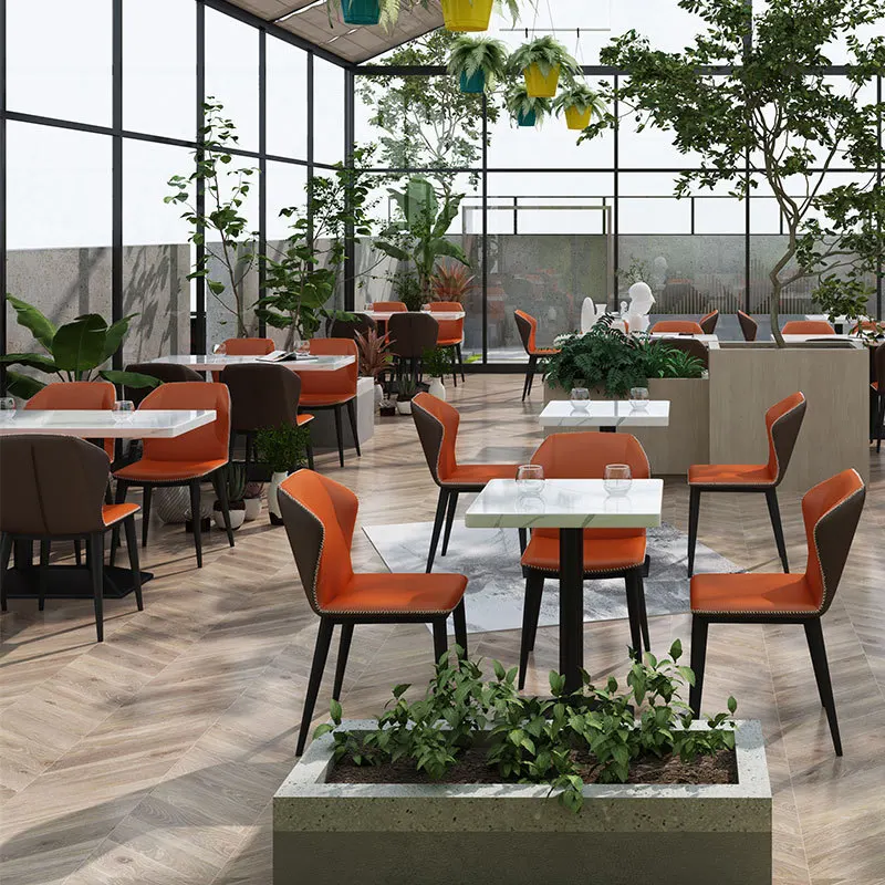 ！@Modern Eco-Friendly Durable Metal Hotel Restaurant Private Room Catering Table Chairs Booth Sofa Combination with Leather Line