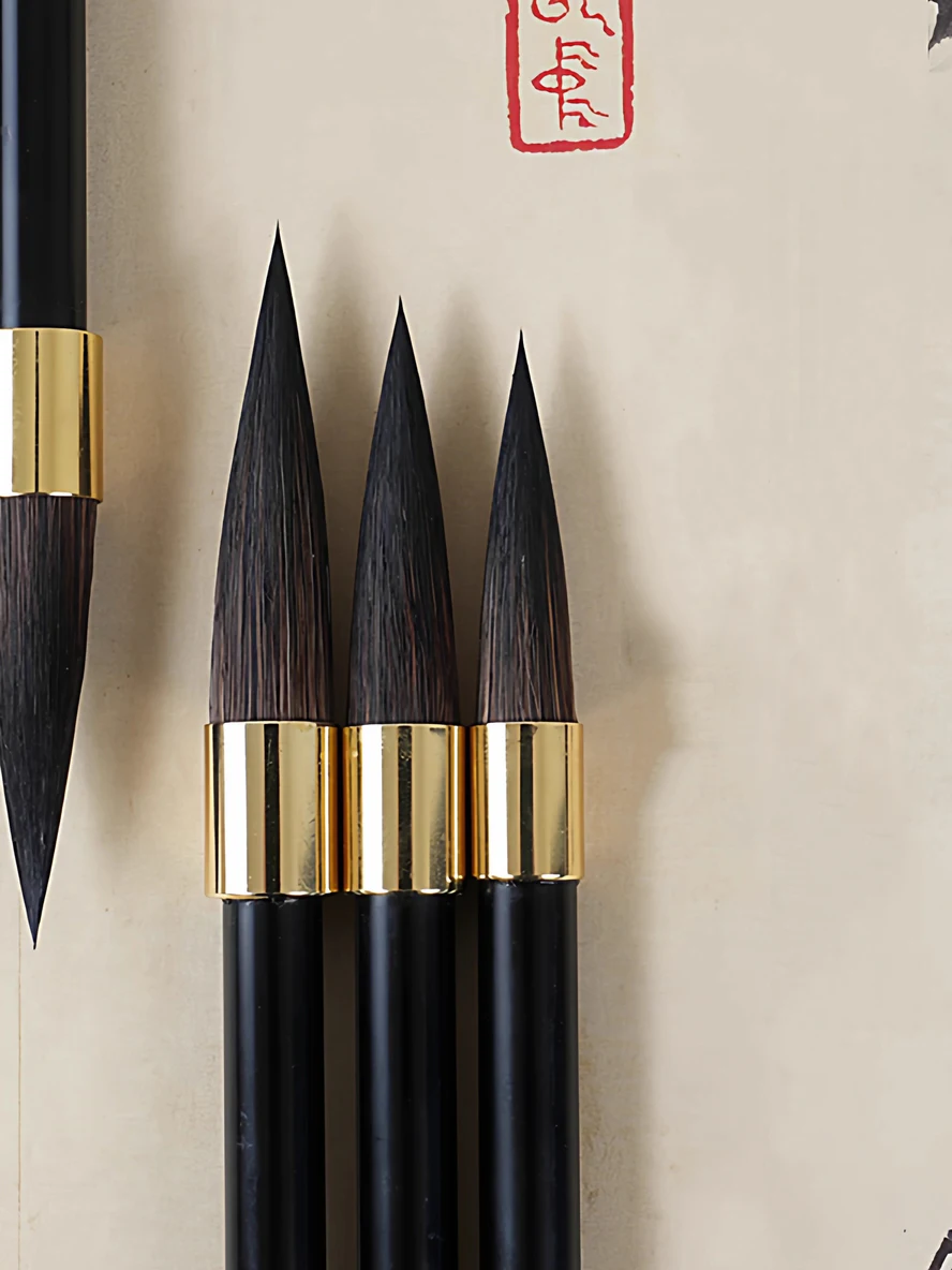 Artist Collector's Sable Hair Brush Set - Mastercrafted with Piano Lacquer Handle - for Regular Script & Chinese Painting
