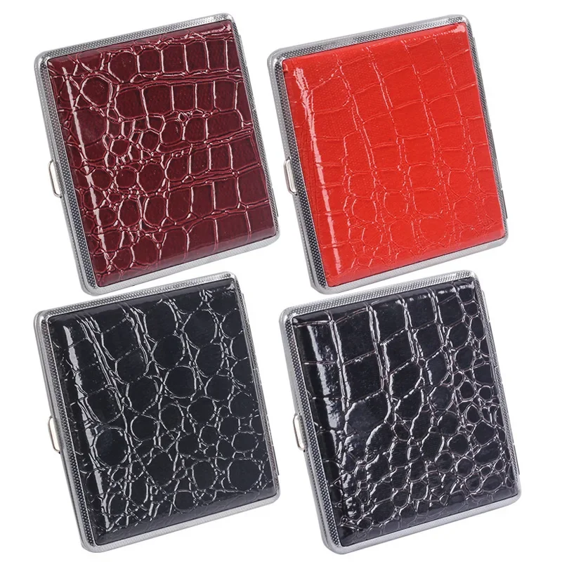 Leather Cigarette Case Leather 20 pieces Thick and Thin Cigarette Case Metal Band Lengthened Thin Cigarette Case for men