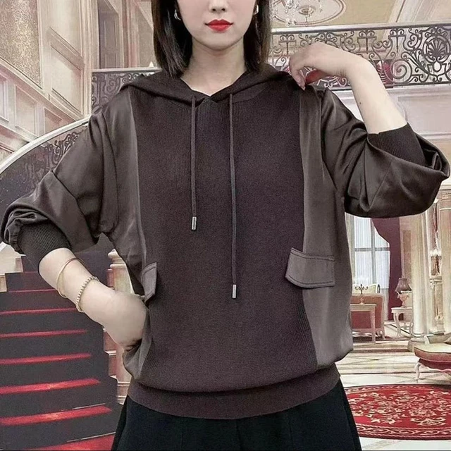 Mother's spring and autumn clothes 2022 new fashion selling print spliced hoodie top wom