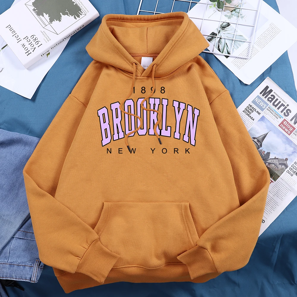 1898 Brooklyn New York Printing Tracksuit Women O-Neck Warm Fleece Hoodie Loose Casual Sweatshirts Classic Fashion Unisex Hooded