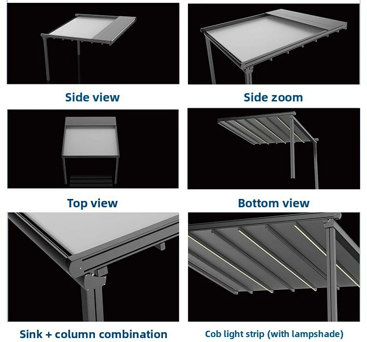 Modern 6063 T5 Aluminum Bioclimatic Pergola Motorized Louvered Roof Gazebo LED Remote Waterproof Electric Windproof Garden Custo