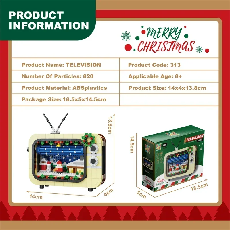 クリスマスギフト 雪景色 テレビ マイクロビルディングブロック おもちゃセット 小さな粒子ブロック 子供のおもちゃ ギフト パーティー ホームデコレーション