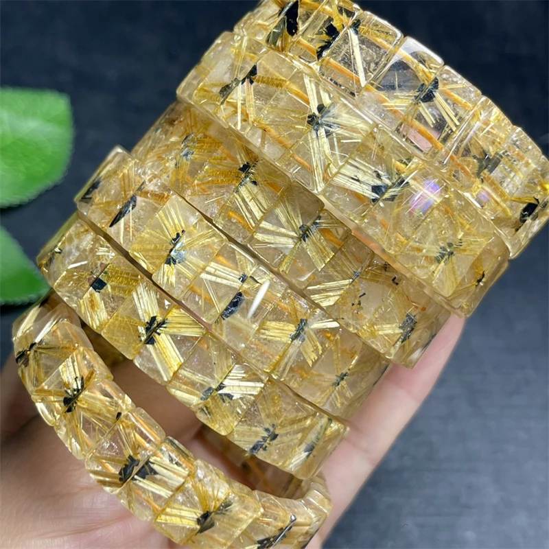 Natural Rutilated Quartz Bangle Fortune Energy Bangle Mineral String Woman Amulet Jewelry Healing Gift 1pcs 7X14MM