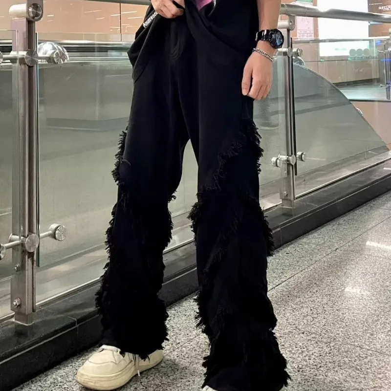 Men Baggy Jeans Y2K Streetwear Black White Denim Pants for Men Casual Wide-leg Jeans Trousers